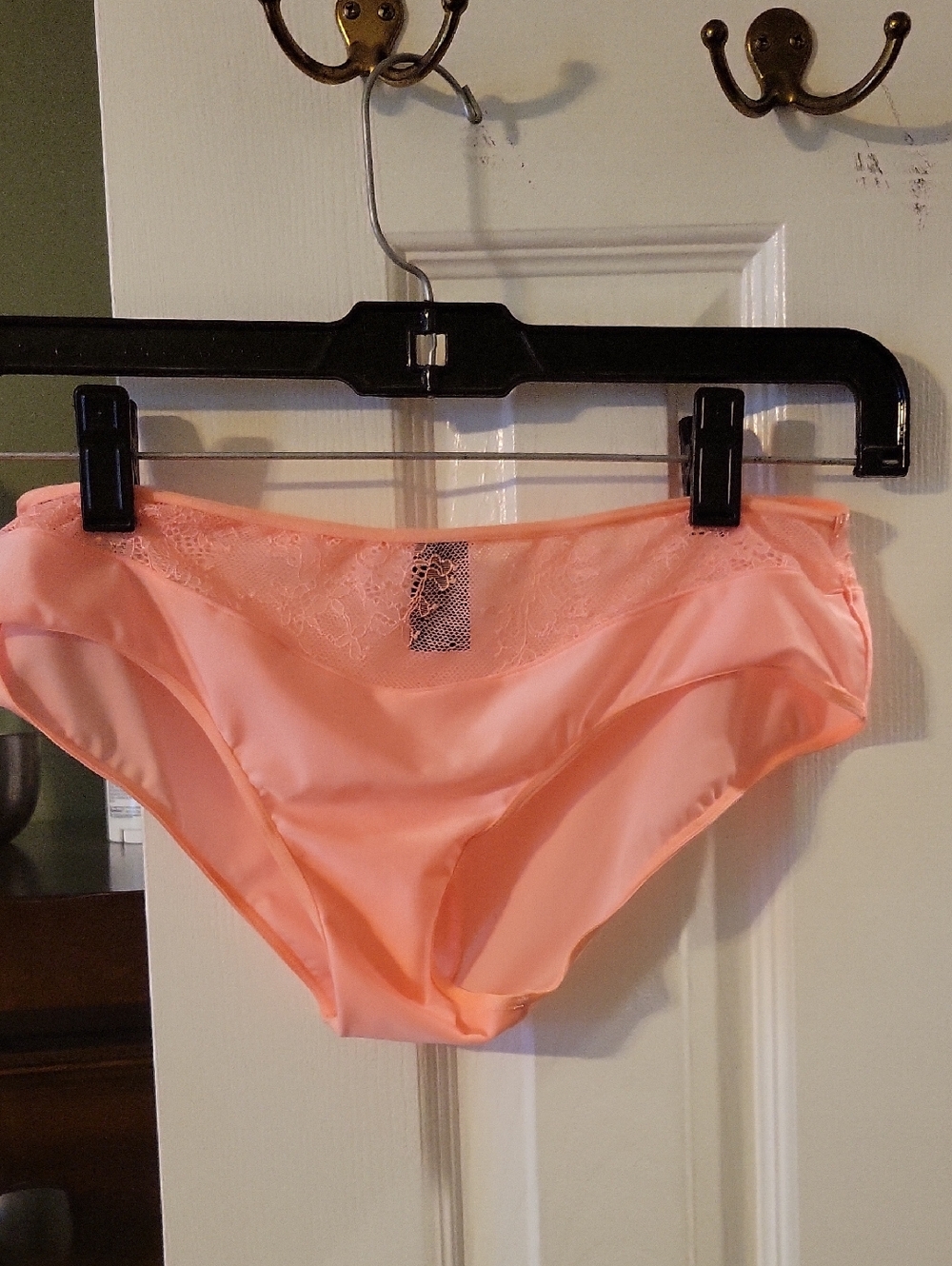 NWOT Victoria's Secret Coral Peach Satin Lace-Trim Chemise & Bikini Set MEDIUM - Picture 5 of 6